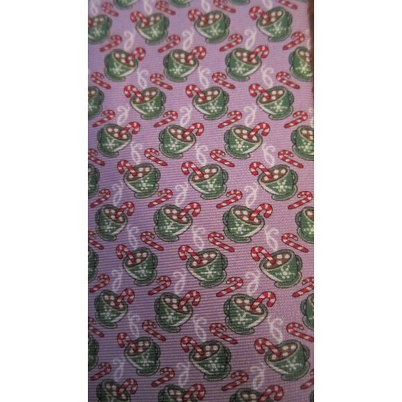 NWT TAILORBYRD LAVENDAR CHRISTMAS TIE WITH HOT CHICOLATE CUPS & CANDY CANES - Picture 2 of 3
